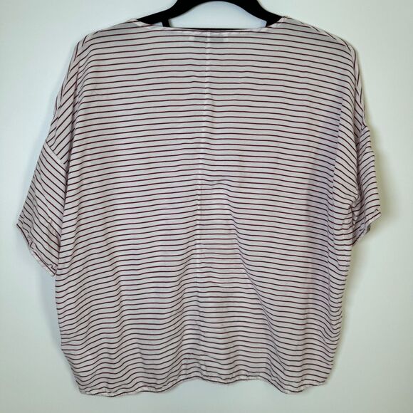 Samsoe Samsoe Oversized Striped Tee Womens Small Line Syrah Red White Boxy Top - Picture 3 of 9